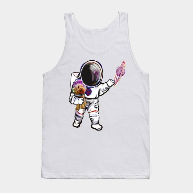 Astronaut and Cavapoo puppy dog in Space suit reaching  out to touch Saturn’s ring - cute Cavoodle, Cavapoo, Cavalier King Charles Spaniel Tank Top by Artonmytee